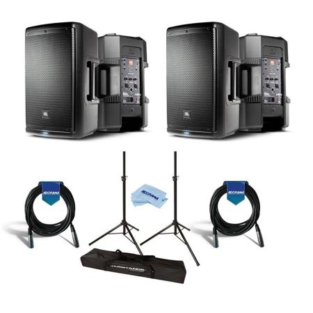 JBL 2x EON610 10" Class D Two-Way MP Sound Reinforcement Speaker W/Acc Bundle