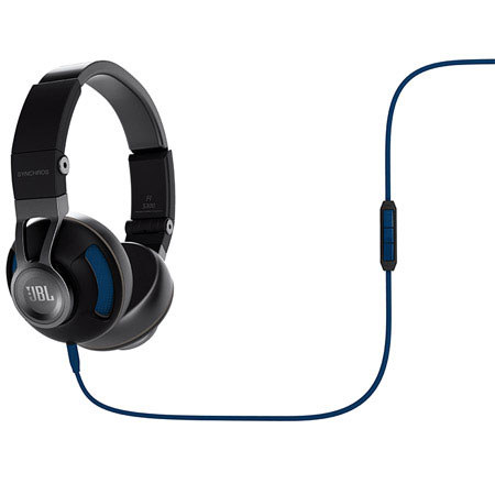 JBL Synchros S300i On-Ear Headphones with 3-Button Mic & Remote, Black/Blue