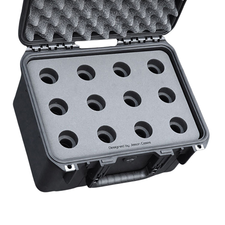 Jason Cases Waterproof Carry-On Hard Case with Laser-Cut Foam for Shure SM57/SM58 12x Microphones, Black