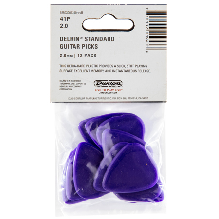 Dunlop Delrin 500 Series Guitar Picks, 2.0mm Gauge, Purple, 12-Pack