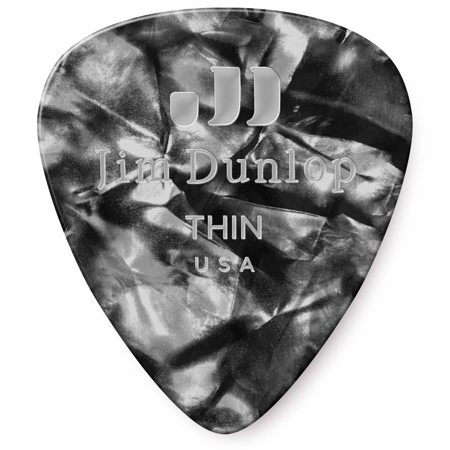 Dunlop Celluloid Guitar Picks, Thin, Black Pearloid, 12-Pack