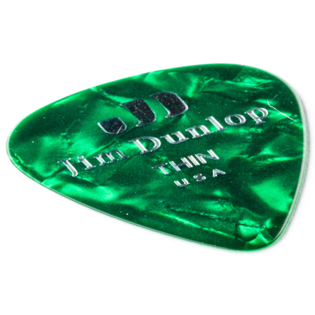 Dunlop Celluloid Guitar Picks, Thin, Green Pearloid, 72-Pack