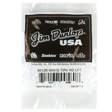 Dunlop Plastic Left-Handed Guitar Thumbpicks, Medium, White, 12-Pack
