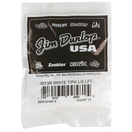 Dunlop Plastic Left-Handed Guitar Thumbpicks, Large, White, 12-Pack