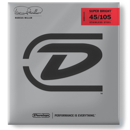 Dunlop Marcus Miller Super Bright Steel Bass Guitar Strings, Medium, 45-105 Gauge, Set of 4 Strings