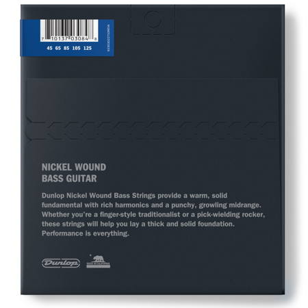 Dunlop Nickel Wound Bass Guitar Strings, Medium, 45-125 Gauge,Set of 5 Strings