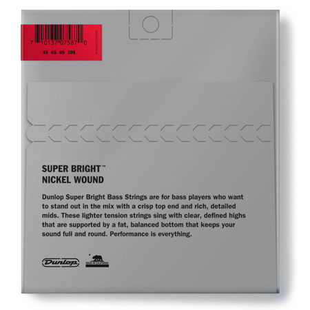 Dunlop Super Bright Nickel Wound Bass Strings, 45-105 Gauge,Set of 4 Strings