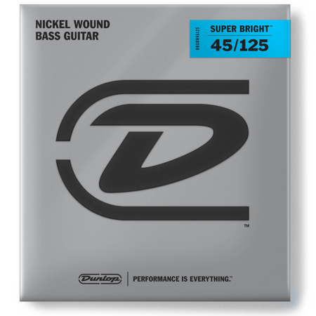 Dunlop Super Bright Nickel Wound Bass Guitar Strings, Medium, 45-125 Gauge, Set of 5 Strings