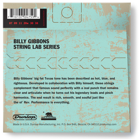 Dunlop Billy Gibbons Custom Rev Willy's Nickel Strings, 07-38, Set of 6 Strings