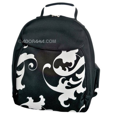 Jill.e 22745 Baroque Black Nylon Backpack White Pattern