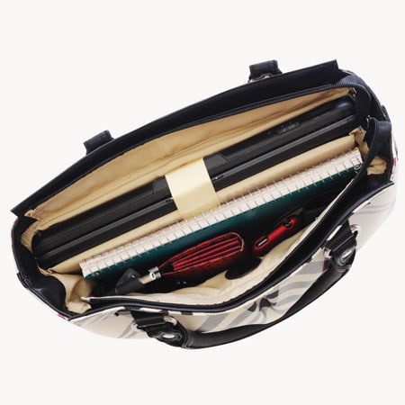 Jill-e E-go Laptop Satchel Purse, Metallic Black/Silver Plaid