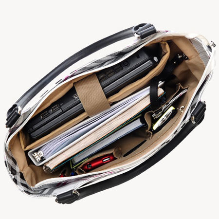 Jill-e E-go Laptop Tote Bag, Metallic Black/Silver Plaid