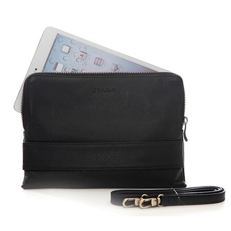 Jill-e Ivy Leather Tablet Clutch with Cross Body Shoulder Strap, Black