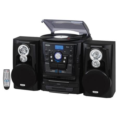 Jensen JMC-1250 Bluetooth 3-Speed Stereo Turntable 3 CD Changer Music System