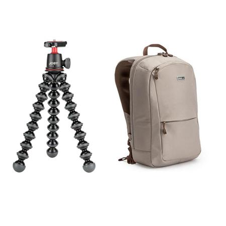 JOBY GorillaPod 3K Kit, Black With Think Tank Perception Tablet Daypack, Taupe