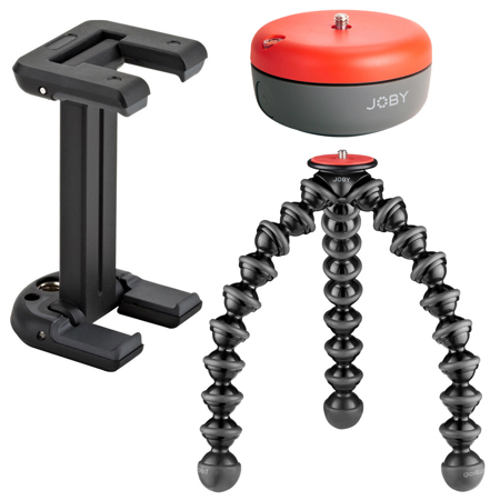 JOBY GripTight ONE Mount for Smartphones, Black, Bundle with GorillaPod 3K PRO Stand and Spin 360-Degree Powerhouse