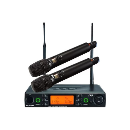 JTS RU-8012DB UHF PLL 2-Ch Rx w/2x RU-850LTH Wireless Handheld Mic, 470-960MHz