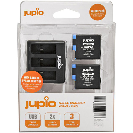 Jupio Value Pack with 2x AHDBT-801 Battery & USB Triple Charger, Update Version