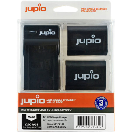 Jupio Value Pack with 2x NP-FZ100 Battery and USB Charger, Not for a7R MKIV