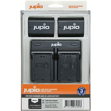 Jupio Value Pack with 2x NP-FZ100 Battery & USB Dual Charger, Not for a7R MKIV