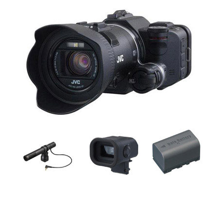 JVC GC-PX100 Camcorder, Bundle w/CU-VF100US Viewfinder, Mic, and Data Battery