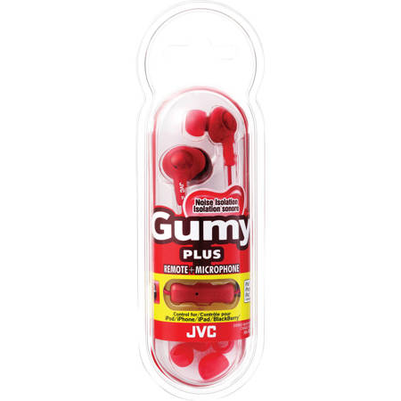 JVC HA-FR6 Gumy Plus In-Ear Headphones with Remote & Mic, Raspberry Red