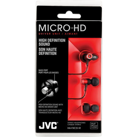 JVC HA-FXC51-R Micro-HD In-Ear Headphones, Red