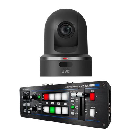 JVC KY-PZ100 2.13MP FHD 30x PTZ Camera, Black,Bundle with Roland V-1SDI Switcher