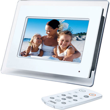 jWin JP147 7" TFT LCD Digital Photo Frame with Built-in Memory & Stereo Speaker, Stores 30 Photos