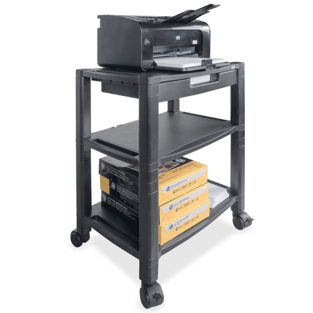 Kantek Mobile Printer Stand, Three-Shelf, 20w x 13.25d x 24.5h, Black