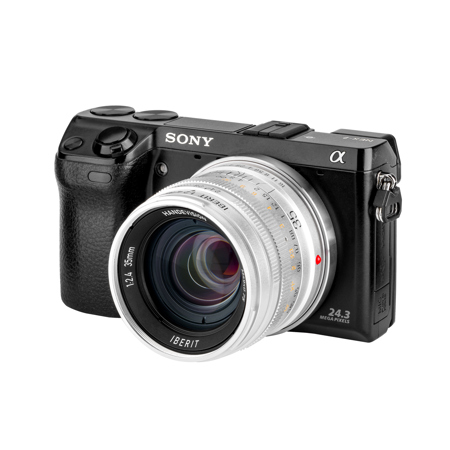Kipon IBERIT 35mm f/2.4 Lens for Sony E, Silver