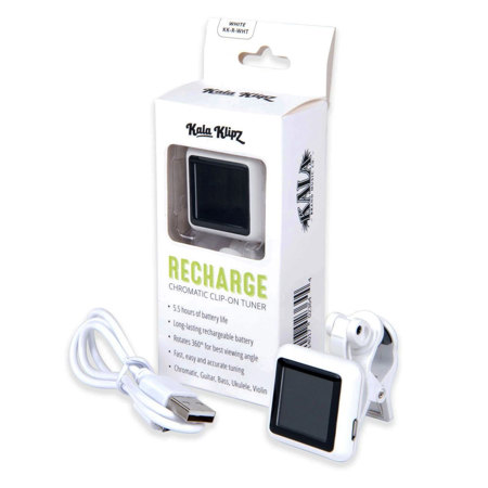 Kala Klipz Rechargeable Chromatic Clip-On Tuner for Guitar/Bass/Violin/Ukulele, White