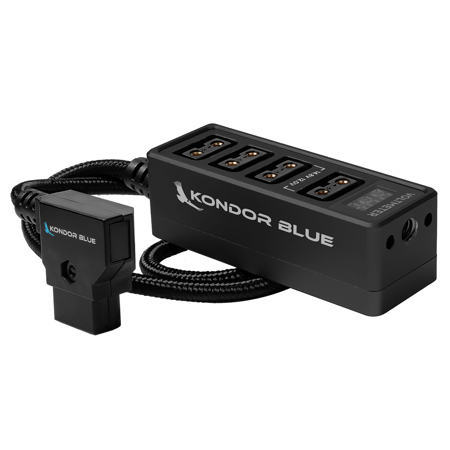 Kondor Blue 16" Male D-Tap to 4-Port Female D-Tap Splitter Hub, Raven Black