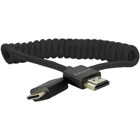 Kondor Blue 12-24" Nylon Braided HDMI Coiled Cable for On-Camera Monitors, Black