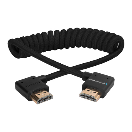 Kondor Blue 12-24" Right-Angle HDMI Braided Coiled Cable, Raven Black