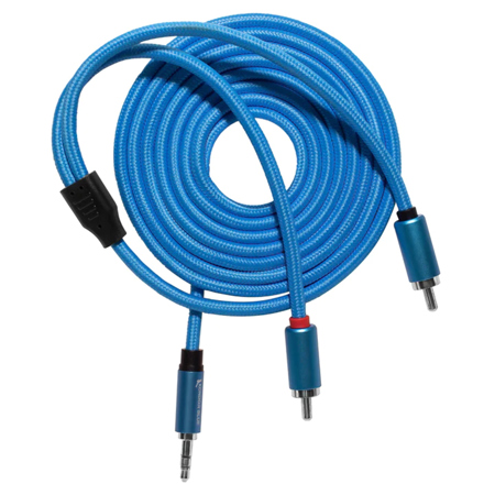 Kondor Blue 6' Dual Male RCA to 3.5mm Stereo Mini TRS Audio Cable, Blue
