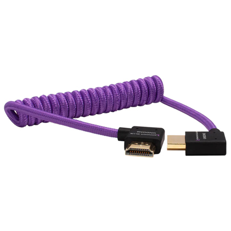 Kondor Blue 12-24" Gerald Undone Right Angle Full HDMI Coiled Cable, Purple