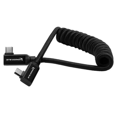 Kondor Blue 12-24" USB 3.2 Type-C Right-Angle Braided Coiled Cable, Raven Black