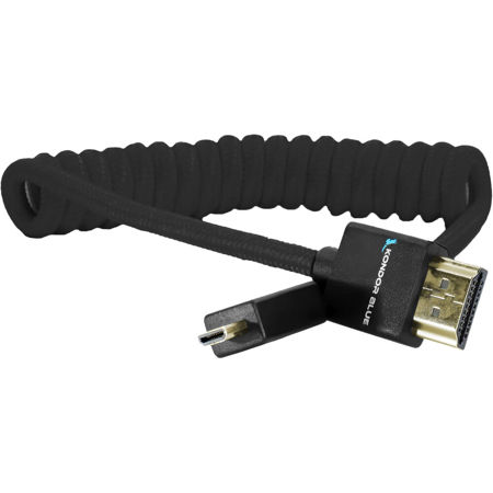 Kondor Blue 12-24" Micro-HDMI to Full HDMI Nylon Braided Coiled Cable for On-Camera Monitors, Black