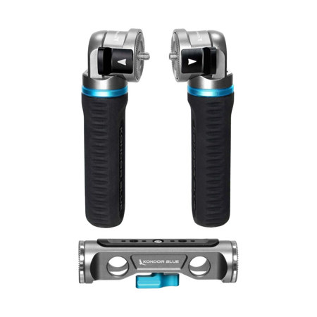 Kondor Blue Pro Pivot Reversible Rosette Dual Hand Grip with Dual Rod Clamp, Space Gray
