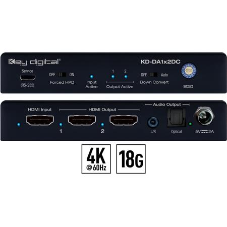 Key Digital KD-DA1x2DC 4K/18G 1x2 HDMI Distribution Amplifier