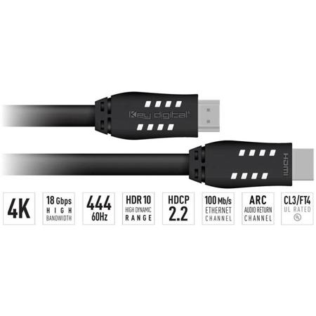 Key Digital 20' 4K/18G HDMI Cable with HDR10, HDCP 2.2 - VW1 UL Rated
