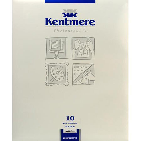 Kentmere Fineprint VC, Variable Contrast Double Weight Fiber-Based Fine Grain Semi-Matte Paper, 16" x 20", 10 Sheets
