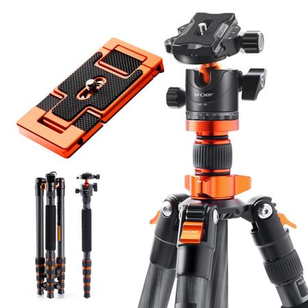 K&F Concept SA255C1 5-Section CF Monopod/Tripod with Ball Head, 22 lbs Capacity