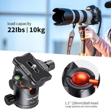 K&F Concept SA255C1 5-Section Carbon Fiber Monopod/Tripod with 360-Degree Ball Head, 22 lbs Capacity
