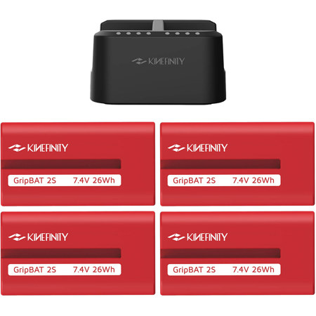Kinefinity GripBAT 2Si 26Wh 7.4V 3500mAh Lithium-Ion L-Series Battery, 4-Pack and PD Hybrid Dual Charger