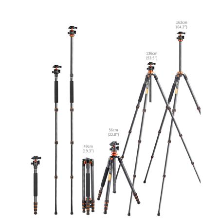 K&F Concept SA254C1 4-Section Carbon Fiber Tripod and Monopod Kit with Ball Head