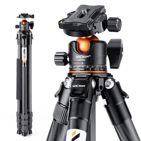 K&F Concept A254C4 4-Section CF Travel Tripod/Monopod with Ball Head, Black  KF09.098