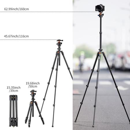 K&F Concept K234A1 4-Section Lightweight Travel Vlog Tripod with Ball Head,Black