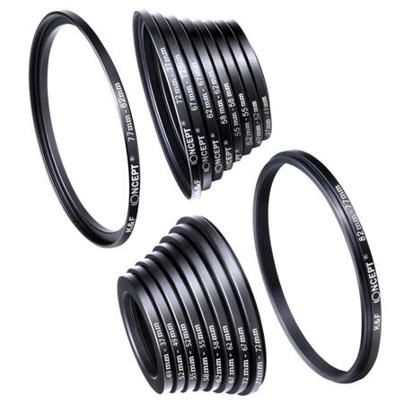K&F Concept Filter Ring Adapter Set w/9x Step-Up Ring, 9x Step-Down Ring,18-Pack